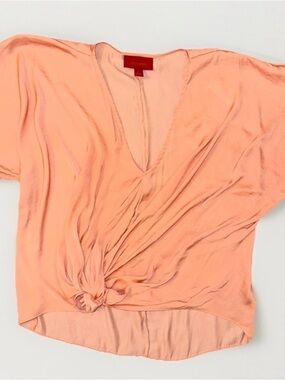 Jennifer Lopez Peach Knot-Front V-Neck Blouse